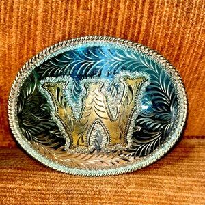 Belt buckle “W” silversmith collection, handmade hand, engraved
